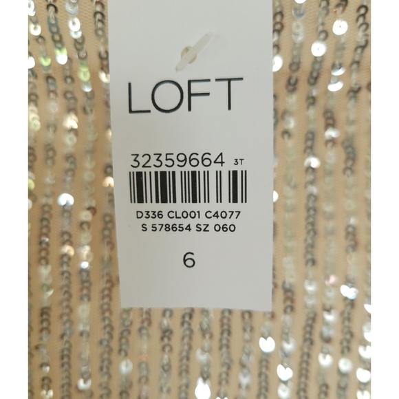 LOFT Sequin Mini Skirt Beige Silver Lined Flowy Party Holiday Glam Sz 6 NWT - Picture 8 of 10